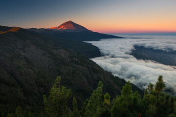 Wall Mural - Beautiful sunrise from one of the viewpoints. View of Teide and most of the island of Tenerife.