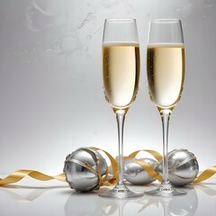 two glasses of champagne with gold ribbons on them