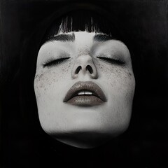 Wall Mural - Black and White Portrait of a Woman with Closed Eyes