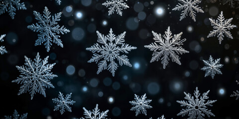 Wall Mural - magical white snowflakes over glitter dark background