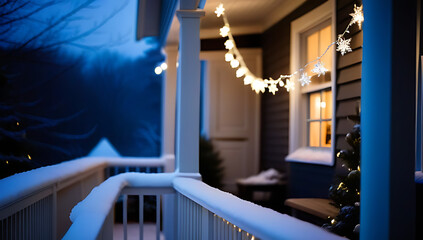 Wall Mural - frosty christmas porch snowflake decorations icicle lights