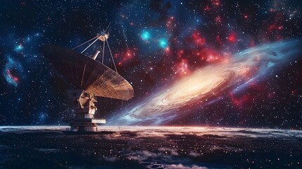 Wall Mural - space observatory receiving complex signal from distant galaxy deciphering interstellar communicatio