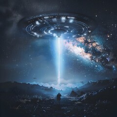 Wall Mural - alien artifact emitting interstellar signals decoded by human scientists