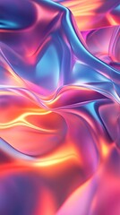 Wall Mural - a vibrant, wavy fabric surface featuring a blend of colorful light reflections and smooth textures, 