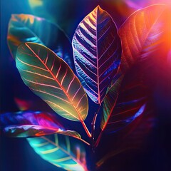 Wall Mural - Vibrant leaves with neon colors create a stunning visual. Perfect for nature and abstract art enthusiasts.