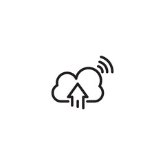 Wall Mural - Line drawing of a cloud with an upload arrow and wifi symbol on icon. Minimalist line art of a cloud with an upload arrow and wifi symbol, symbolizing cloud storage or data backup. Editable icon.