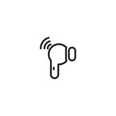 Wall Mural - Line drawing of a wireless earbud on icon. Minimalist line art of a wireless earbud with a wifi symbol, symbolizing Bluetooth audio or wireless listening.