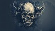 © namoi - Minimalist graphic of a skull with horns and an evil grin, isolated on a dark background