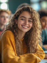 Poster - Happy Student with Curly Hair