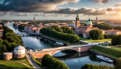 Wall Mural - Enchanting sunrise illuminating Venices canal and bridge