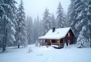 Wall Mural - Cabin with winter