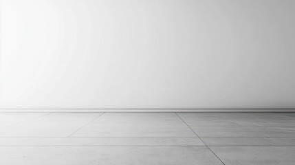 Minimalist plain white wall background with a grey floor, an empty room mockup template