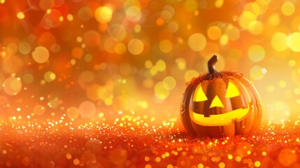 Festive halloween scene featuring a vibrant pumpkin against a bokeh background, perfect for seasonal celebrations with ample copy space for text and creative designs