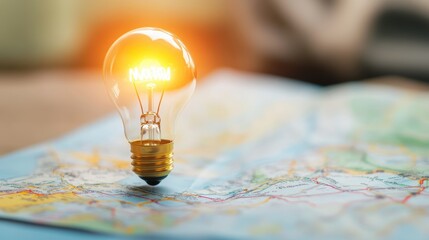 Canvas Print - A lightbulb illuminating a map, representing the solution that guides the way.