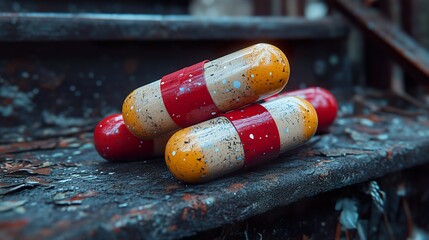 Poster - Pills on a Rusty Surface: A Symbol of Hope and Healing