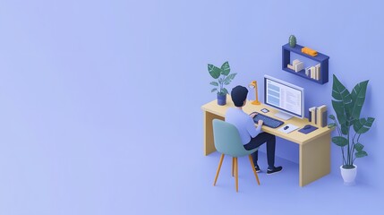 Concept of e-learning, online education at home. 3d realistic vector illustration. 