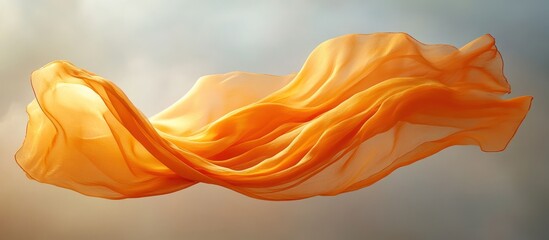 Wall Mural - flowing orange fabric in the air, with soft light in the background.