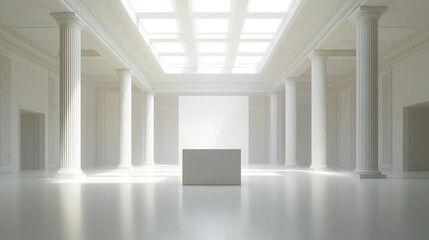 3D rendering of an empty white room with a minimalistic interior design