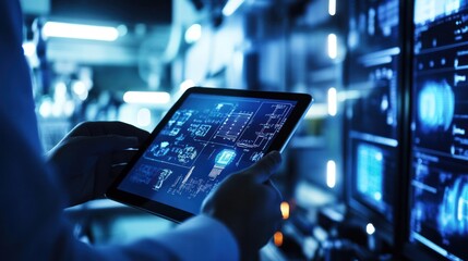 Wall Mural - digital tablet used in a telecommunications monitoring office