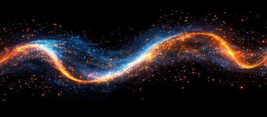 Wall Mural - abstract glowing wave with blue and orange light on a black background.
