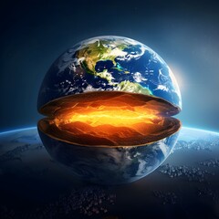 Wall Mural - cross sectional view of earth s internal layers and structure in detailed
