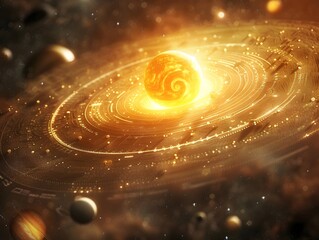 Wall Mural - detailed celestial map showcasing the sun and its planetary system within the cosmic expanse