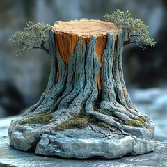 Canvas Print - Bonsai Tree Stump on Stone Base - Nature Photography