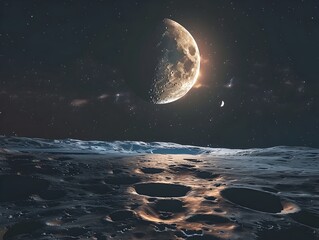 Wall Mural - lunar phases across an alien horizon mystical celestial landscape