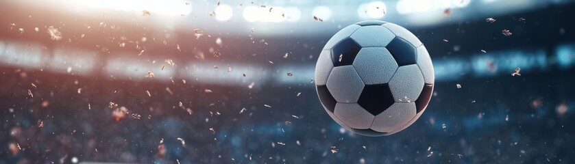 A dynamic soccer ball in motion, capturing the excitement of a game, isolated with a dramatic background.