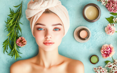 Young woman in a spa setting with natural elements, symbolizing relaxation and self-care. 


