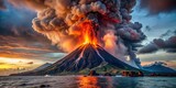 Low angle view of volcanic eruptions in Krakatoa and Hawaii