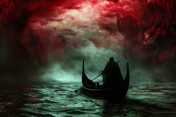 charon crossing the river styx transporting souls across the underworld's boundary, an essential ele