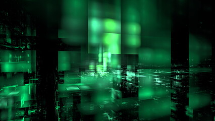 Wall Mural - a vibrant digital backdrop features abstract green shapes and glowing light effects, resembling a fu