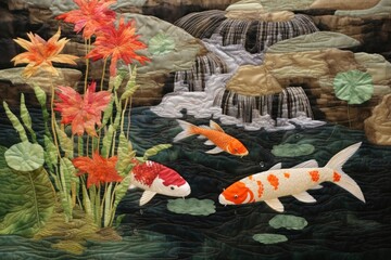 Poster - Koi pond animal quilt fish.