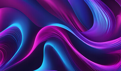 A glowing digital wave pattern of flowing curves and light effects in vibrant colors like blue and purple