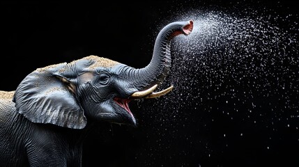 Wall Mural - Majestic Elephant Spraying Water from Its Trunk in the Wild