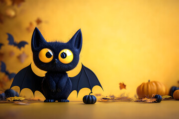 Wall Mural - Cute 3d cartoon of halloween bat on background.