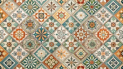 Naklejka na meble A vibrant tapestry of intricate floral patterns woven together in a captivating mosaic of ceramic tiles.