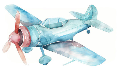 Wall Mural - watercolor airplane isolated on a white background drawing children's illustration