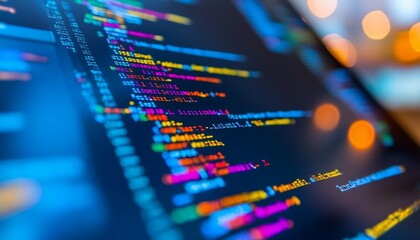 Secure Software, Development Code on Computer Screen. Programming, Cybersecurity, Tech Background.