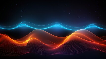 Abstract Blue and Orange Waves in Dark Background