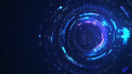 Fototapete - Abstract glowing blue and purple circles with light effects on a dark background.