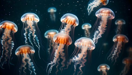 Wall Mural - Mesmerizing jellyfish gracefully gliding through the waters of an aquarium