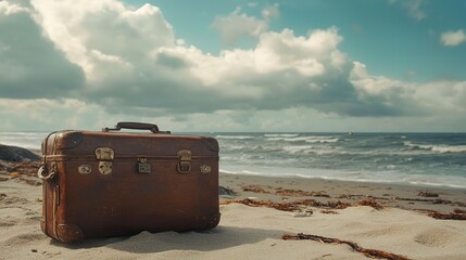 Wall Mural - travel suitcase on a beach  