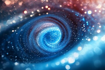Wall Mural - Abstract Blue Swirl, Tunnel or Wormhole, Galaxy Science Fantasy Concept Design, Glitter, Blurred.