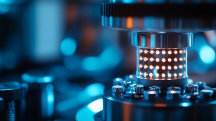 Aufkleber - An intricate array of machinery components is illuminated by a soft blue glow, highlighting the mechanical details and showcasing the precision of industrial design in a modern workshop environment.