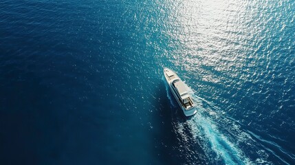 Poster - Sleek Cabin Cruiser Gliding Across the Open Ocean Aerial Drone Photography for Boat Show 