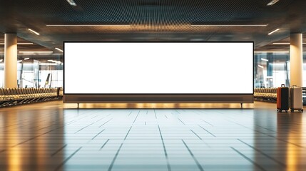 Sticker - Shot in lowkey of a very large rectangular blank billboard mockup facing a baggage claim in an airport terminal a big white blank advertisement template indoors in front of a baggage  