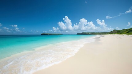 Canvas Print - sandy beach with turquoise sea and sky 