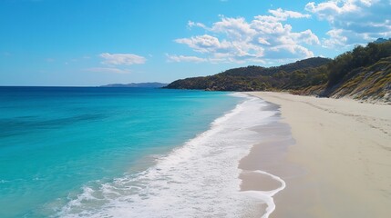 Poster - sandy beach with turquoise sea and sky 